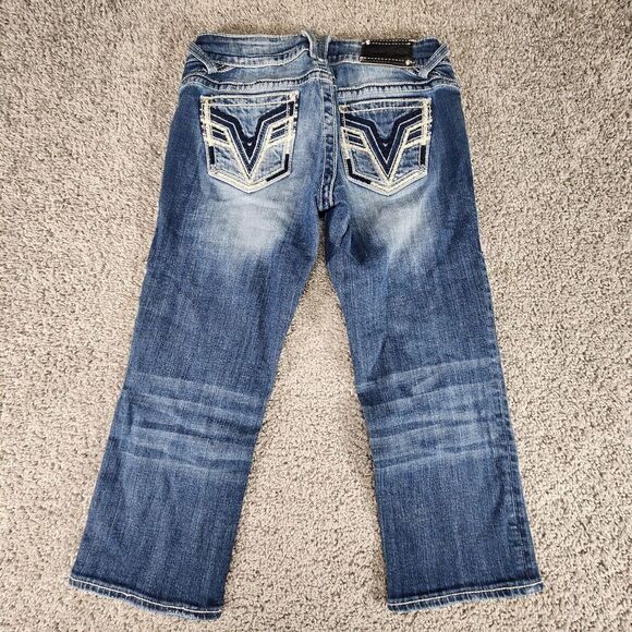 Vigoss Jeans Womens 4 Chelsea Capri Distressed Stretch Thick Stitch Wide Baggy - Picture 8 of 15